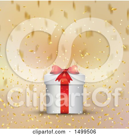 Clipart of a Christmas Gift Box with Falling Golden Confetti - Royalty Free Vector Illustration by KJ Pargeter