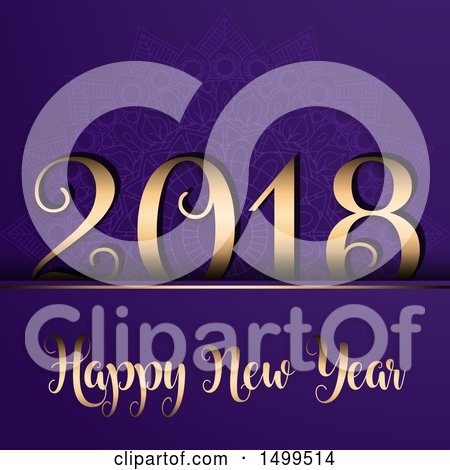 Clipart of a Happy New Year 2018 Design on Purple - Royalty Free Vector Illustration by KJ Pargeter