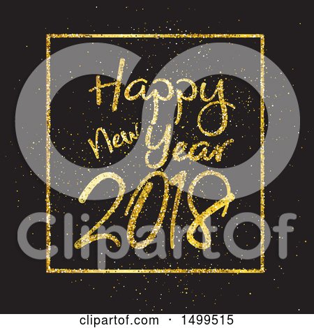Clipart of a Happy New Year 2018 Design in Gold Glitter on Black - Royalty Free Vector Illustration by KJ Pargeter