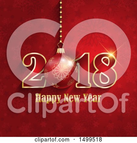 Clipart of a Happy New Year 2018 Design with a Bauble on Red - Royalty Free Vector Illustration by KJ Pargeter