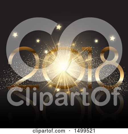 Clipart of a New Year 2018 Design with a Burst, Stars and Confetti - Royalty Free Vector Illustration by KJ Pargeter
