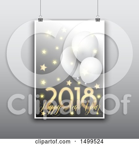 Clipart of a Happy New Year 2018 Greeting Poster Suspended, on Gray - Royalty Free Vector Illustration by KJ Pargeter