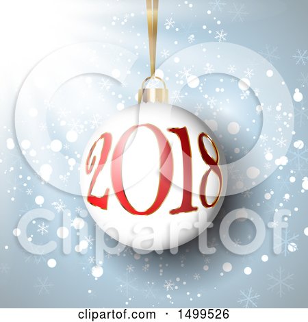 Clipart of a 3d New Year 2018 Bauble Ornament over Blue - Royalty Free Vector Illustration by KJ Pargeter