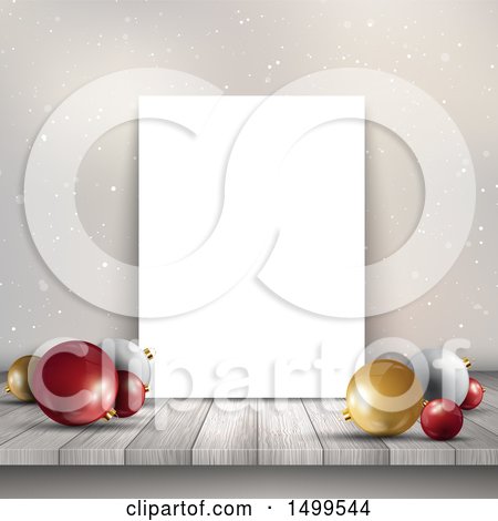 Clipart of a Christmas Background with Baubles and a Blank Canvas on a Shelf - Royalty Free Vector Illustration by KJ Pargeter