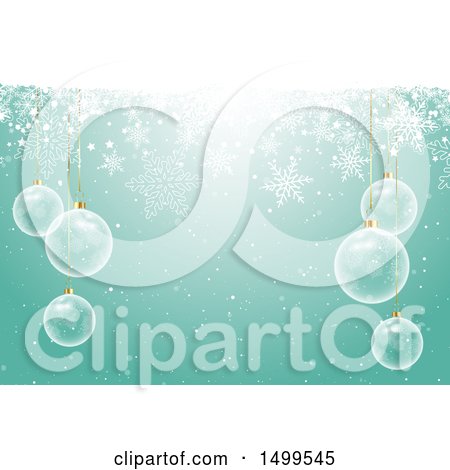 Clipart of a Christmas Background with Suspended Clear Ornament Baubles with Snowflakes - Royalty Free Vector Illustration by KJ Pargeter