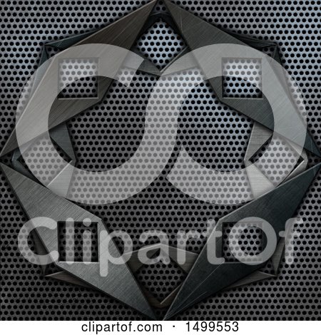 Clipart of a Perforated Metal Background with a Brushed Frame - Royalty Free Illustration by KJ Pargeter