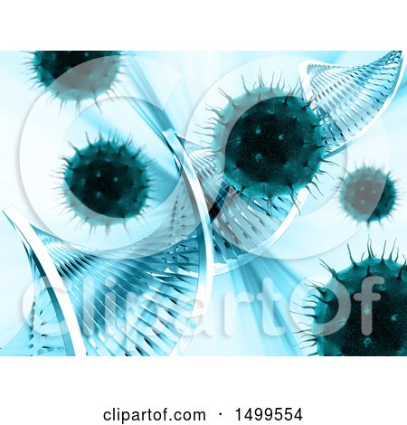 Clipart of a 3d Background of Virus Cells and Dna Strands - Royalty Free Illustration by KJ Pargeter
