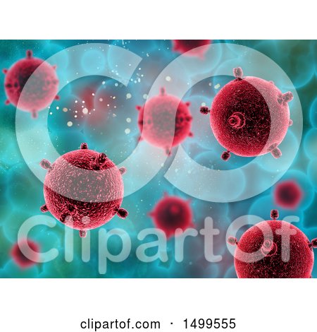 Clipart of a Background of 3d Virus Cells on Blue - Royalty Free Illustration by KJ Pargeter