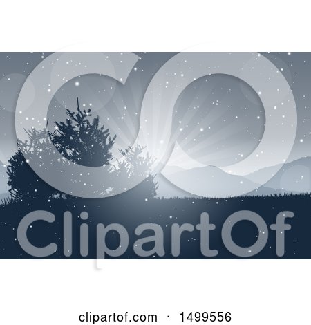 Clipart of a Snowy Landscape with Sun Rays - Royalty Free Vector Illustration by KJ Pargeter