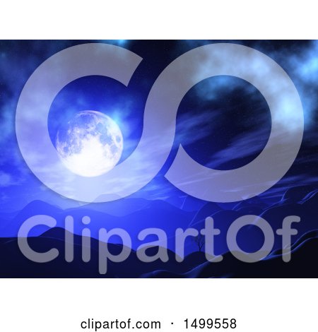 Clipart of a 3d Full Moon over a Mountain Landscape - Royalty Free Illustration by KJ Pargeter