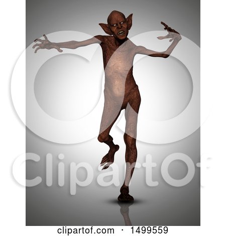 Clipart of a 3d Demon Walking, on Gray - Royalty Free Illustration by KJ Pargeter