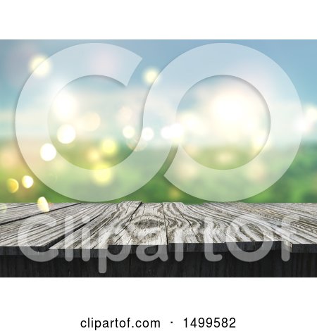 Clipart of a 3d Wooden Surface with a Blurred Outdoor Background - Royalty Free Illustration by KJ Pargeter
