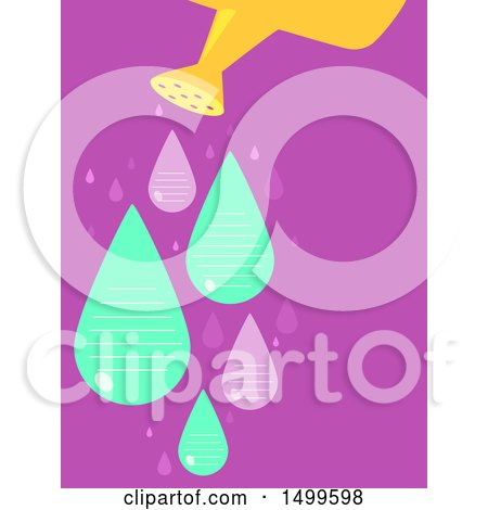 Clipart of a Watering Can and Droplets with Ruled Lines and Text Space - Royalty Free Vector Illustration by BNP Design Studio