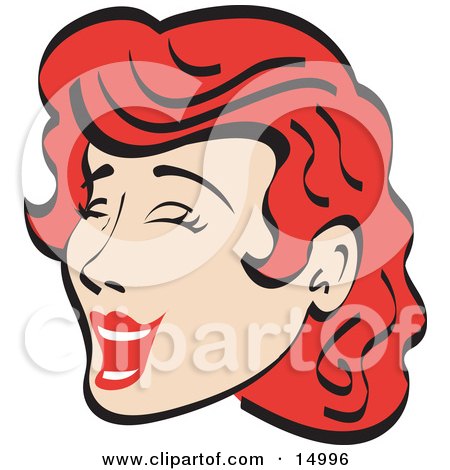 Jolly Red Haired Woman Closing Her Eyes and Laughing Retro Clipart Illustration by Andy Nortnik