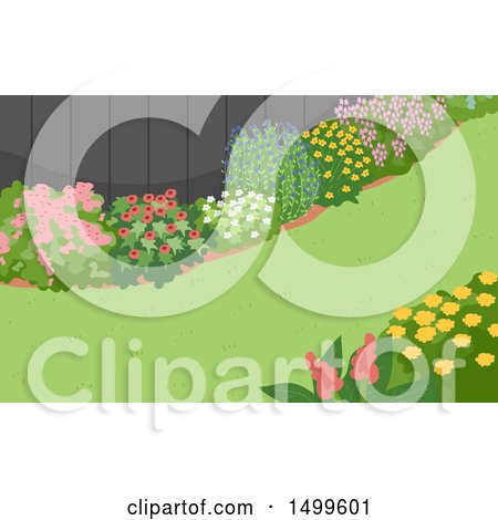 Clipart of a Landscaped Yard with Flower Gardens and Grass - Royalty Free Vector Illustration by BNP Design Studio