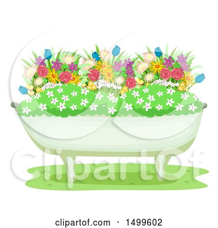Clipart of a Flower Garden in a Bath Tub - Royalty Free Vector Illustration by BNP Design Studio
