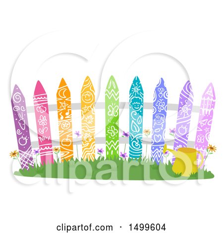 Clipart of a Fence Made of Colorful Planks - Royalty Free Vector Illustration by BNP Design Studio