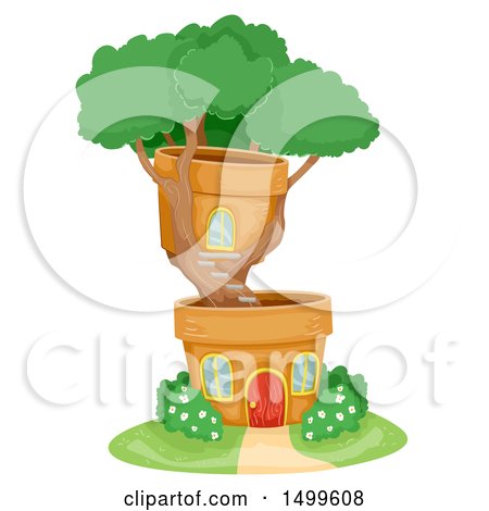 Clipart of a Bonsai Tree House with Pots - Royalty Free Vector Illustration by BNP Design Studio