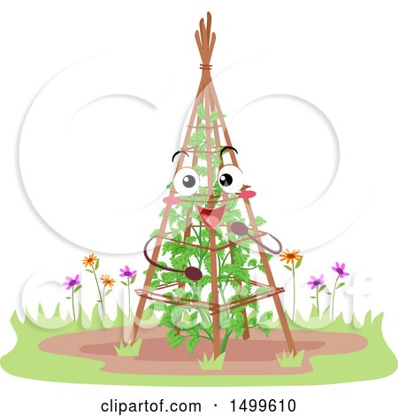 Clipart of a Trellis Garden Mascot Character with a Tomato Plant - Royalty Free Vector Illustration by BNP Design Studio