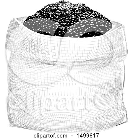 Clipart of a Sack of Grains, in Crosshatching Drawing Technique Style - Royalty Free Vector Illustration by BNP Design Studio