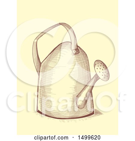 Clipart of a Watering Can, in Crosshatching Drawing Technique Style - Royalty Free Vector Illustration by BNP Design Studio