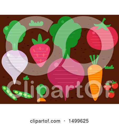 Clipart of a Background of Fruits and Veggies with Lines and Text Space - Royalty Free Vector Illustration by BNP Design Studio