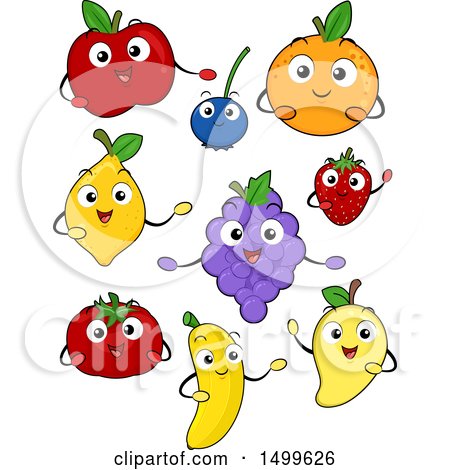 Clipart of Happy Fruit Character Mascots - Royalty Free Vector Illustration by BNP Design Studio