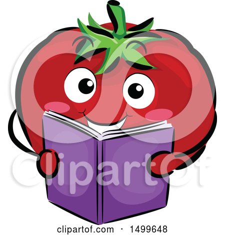 Clipart of a Happy Tomato Character Mascot Reading a Book - Royalty Free Vector Illustration by BNP Design Studio