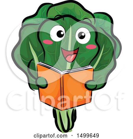 Clipart of a Happy Lettuce Character Mascot Reading a Book - Royalty Free Vector Illustration by BNP Design Studio