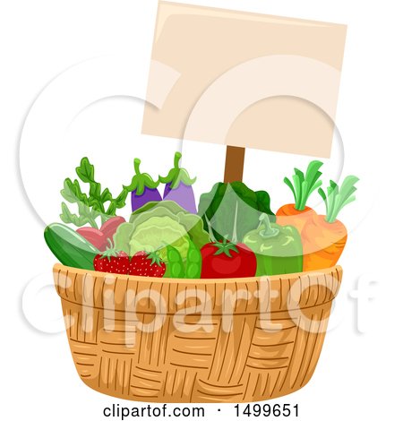 Clipart of a Basket of Veggies with a Sign - Royalty Free Vector Illustration by BNP Design Studio