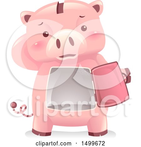 Clipart of a Piggy Bank Mascot Revealing a Dusty Empty Vault - Royalty Free Vector Illustration by BNP Design Studio
