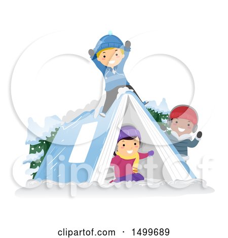 Clipart of a Group of Kids Playing on a Book Tent in the Snow - Royalty Free Vector Illustration by BNP Design Studio