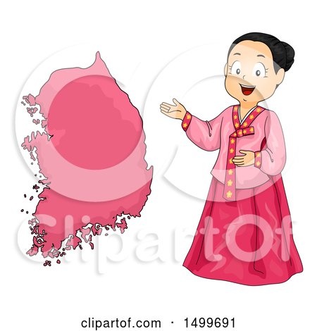 Clipart of a Korean Girl Presenting a Map - Royalty Free Vector Illustration by BNP Design Studio