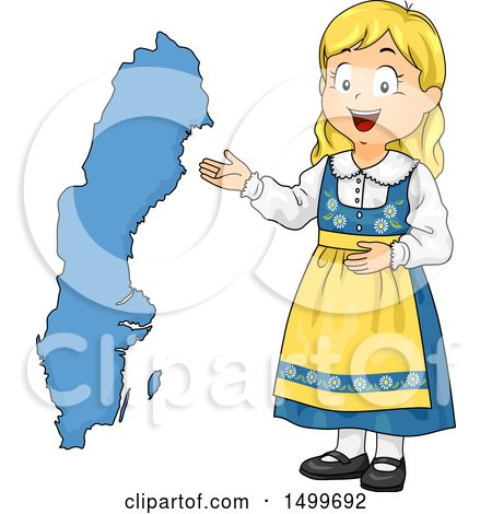 Clipart of a Swedish Girl Presenting a Map - Royalty Free Vector Illustration by BNP Design Studio