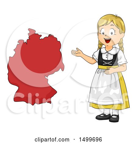 Clipart of a German Girl Presenting a Map - Royalty Free Vector Illustration by BNP Design Studio