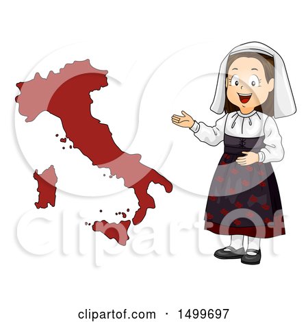 Clipart of a Girl Presenting a Map of Italy - Royalty Free Vector Illustration by BNP Design Studio