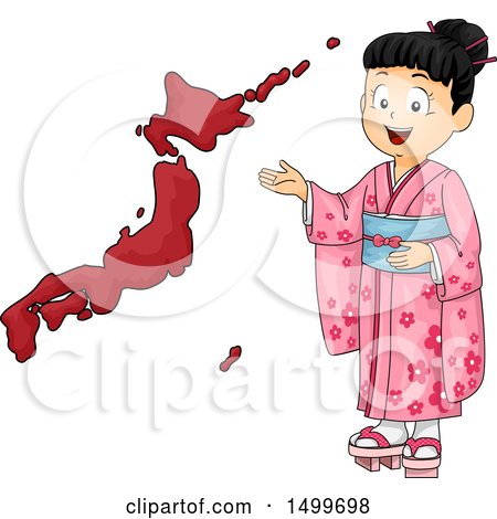 Clipart of a Japanese Girl Presenting a Map - Royalty Free Vector Illustration by BNP Design Studio