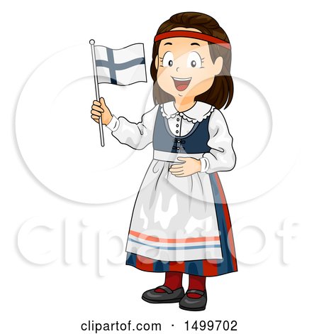 Clipart of a Finnish Girl Holding a Flag - Royalty Free Vector Illustration by BNP Design Studio