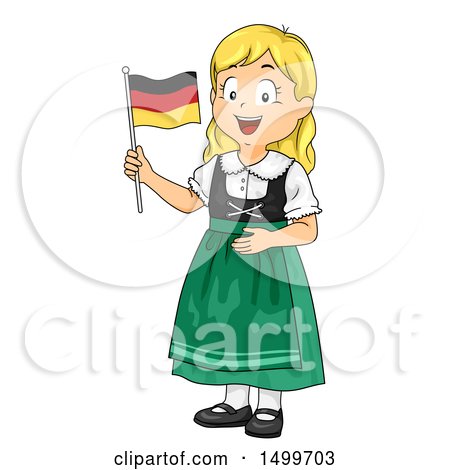 Clipart of a German Girl Holding a Flag - Royalty Free Vector Illustration by BNP Design Studio