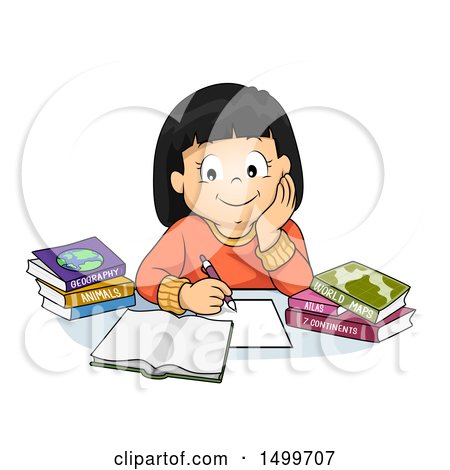 Clipart of a School Girl Studying Geography - Royalty Free Vector Illustration by BNP Design Studio