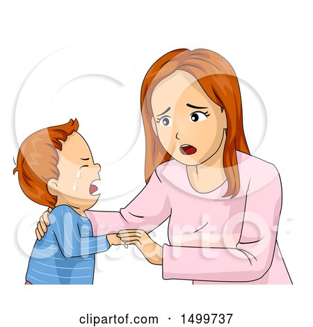 Clipart of a Mother Comforting Her Crying Son After a Nightmare - Royalty Free Vector Illustration by BNP Design Studio