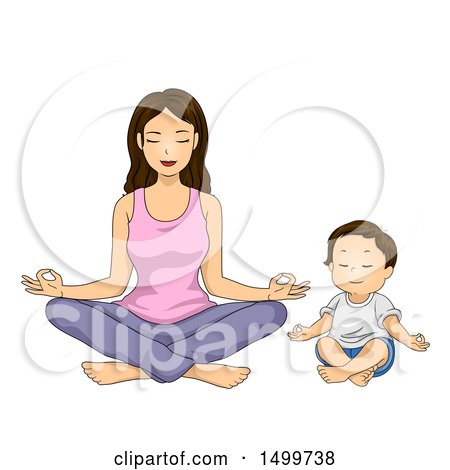 Clipart of a Mother and Toddler Son Meditating in the Lotus Pose - Royalty Free Vector Illustration by BNP Design Studio