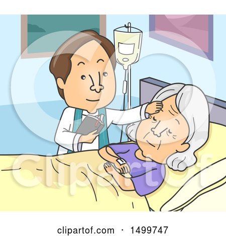 Clipart of a Priest Annointing a Senior Woman in a Hospital - Royalty Free Vector Illustration by BNP Design Studio