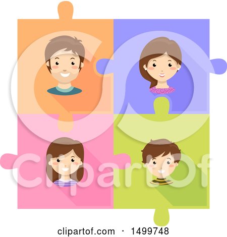 Clipart of a Family on Connected Jigsaw Puzzle Pieces - Royalty Free Vector Illustration by BNP Design Studio