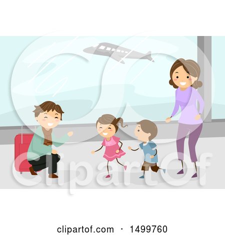 Clipart of a Happy Family Welcoming Their Dad Home at an Airport - Royalty Free Vector Illustration by BNP Design Studio