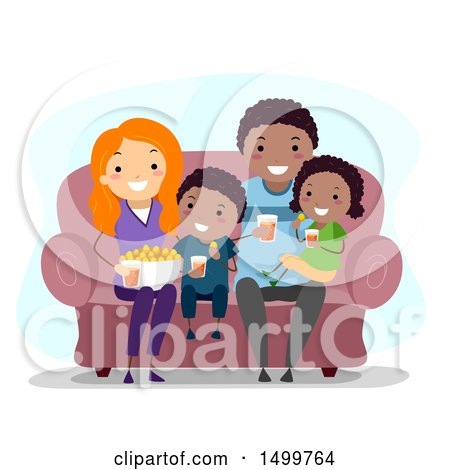 Clipart of a Happy Family Watching Tv - Royalty Free Vector Illustration by BNP Design Studio