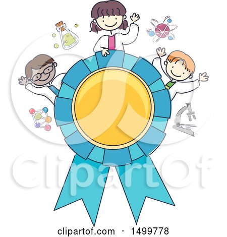 Clipart of a Sketched Award Ribbon with Science Kids - Royalty Free Vector Illustration by BNP Design Studio