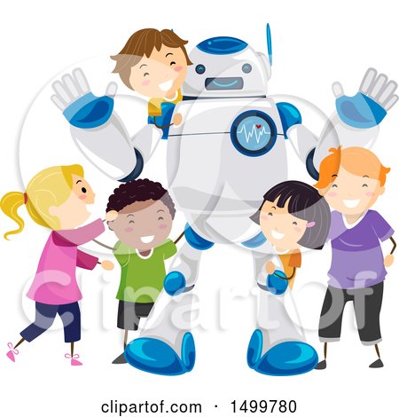 Clipart of a Robot Doctor with a Group of Children - Royalty Free Vector Illustration by BNP Design Studio
