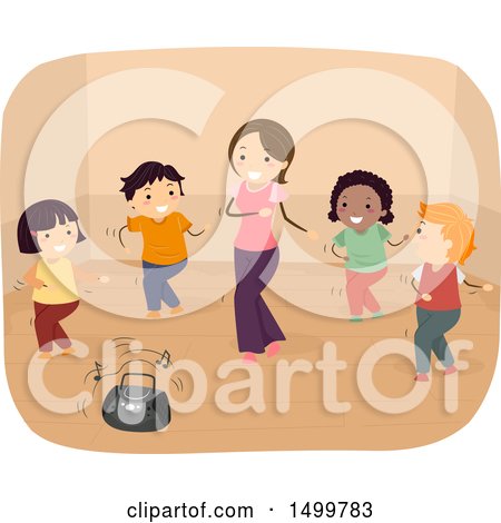 Clipart of a Teacher and Students Dancing in a Studio - Royalty Free Vector Illustration by BNP Design Studio