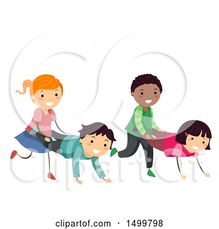 Clipart of a Group of Children Doing a Wheelbarrow Race - Royalty Free Vector Illustration by BNP Design Studio